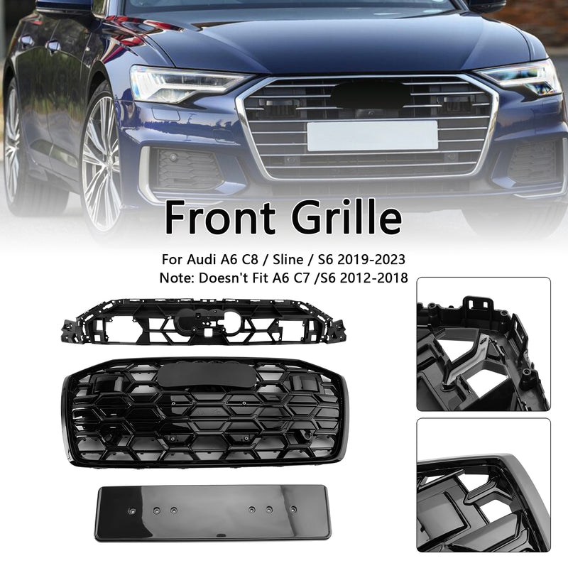 Black Front Bumper Grille Grill 4K0853651T Fit Audi A6 S6 2019-2023