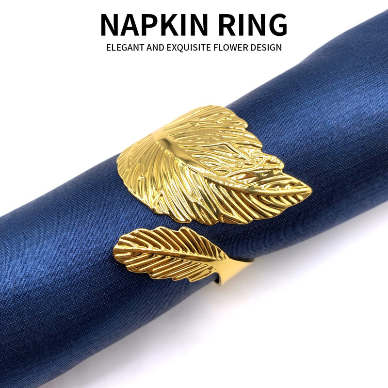 12PCS Napkin Rings Leaf Napkin Holder Adornmen Alloy Golden