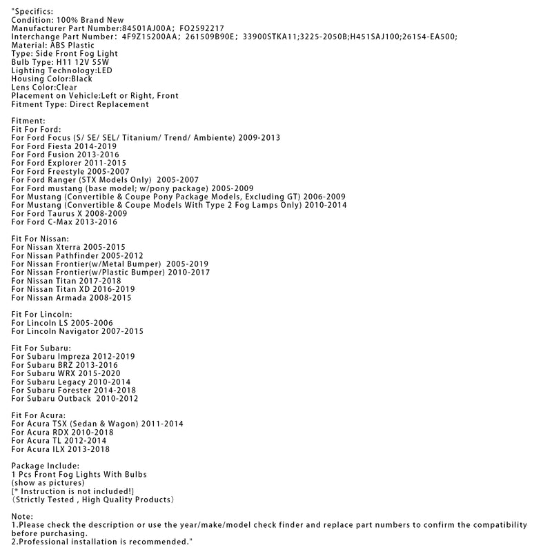 9 LED Daytime Running Fog Lights For Nissan Frontier 2005-2019 84501AJ00A