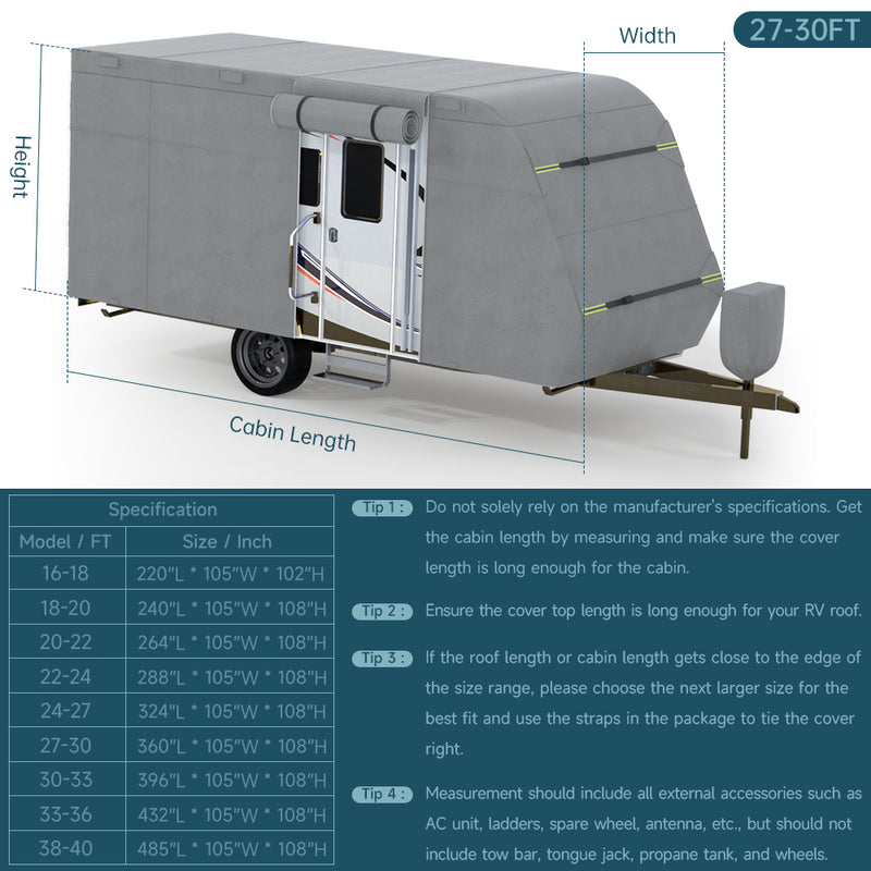 5 Layers Camper Cover 27'-30' Travel Trailer RV Cover Windproof Extra Thick  with Adhesive Repair Patches
