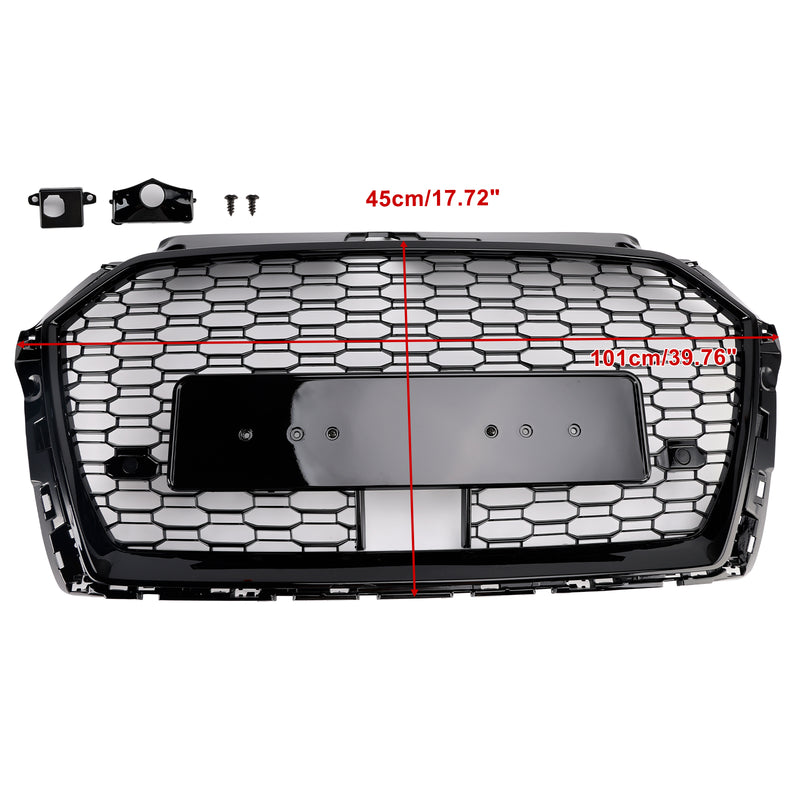 RS3 Style Honeycomb Front Grille Grill Fit Audi A3 S3 2017-2019 W/ACC Black