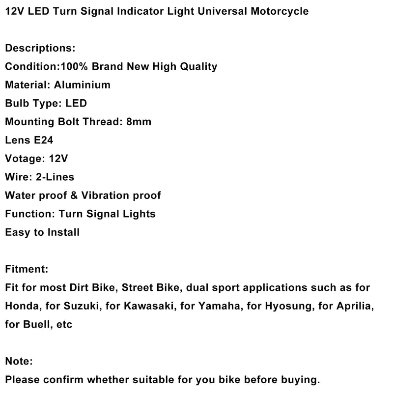 12V LED Turn Signal Indicator Light 8mm Universal Motorcycle For Honda