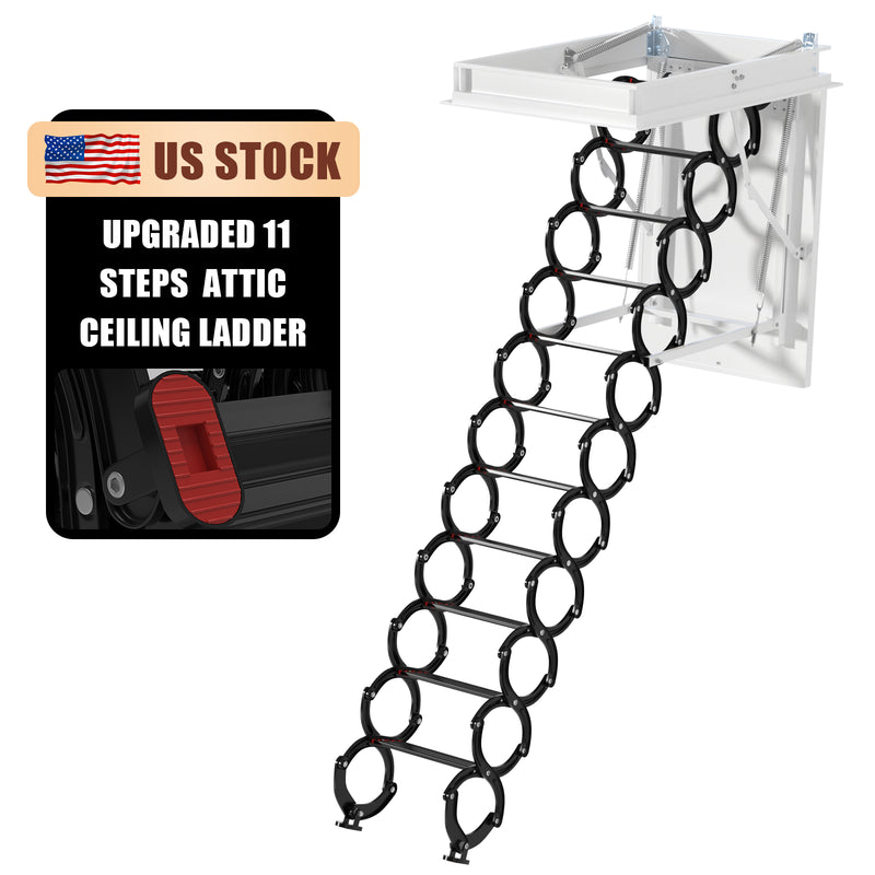 Upgraded 11 Steps 3m Loft Wall Folding Pulldown Attic Ceiling Ladder 39.4*27.6"