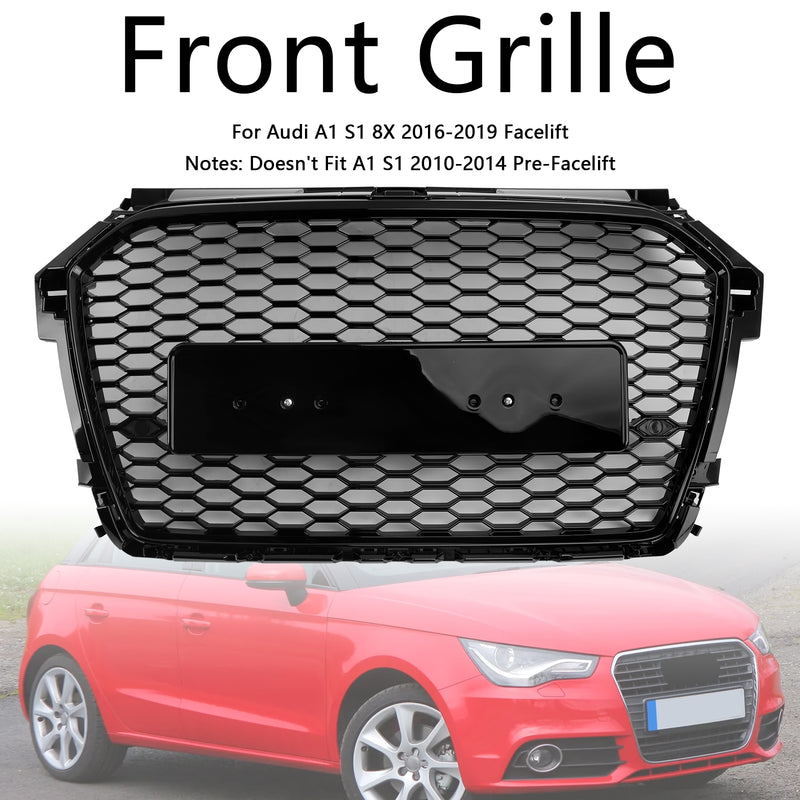 RS Style Honeycomb Bumper Grille Fit Audi A1 S1 8X Facelift 2016-2019 Black