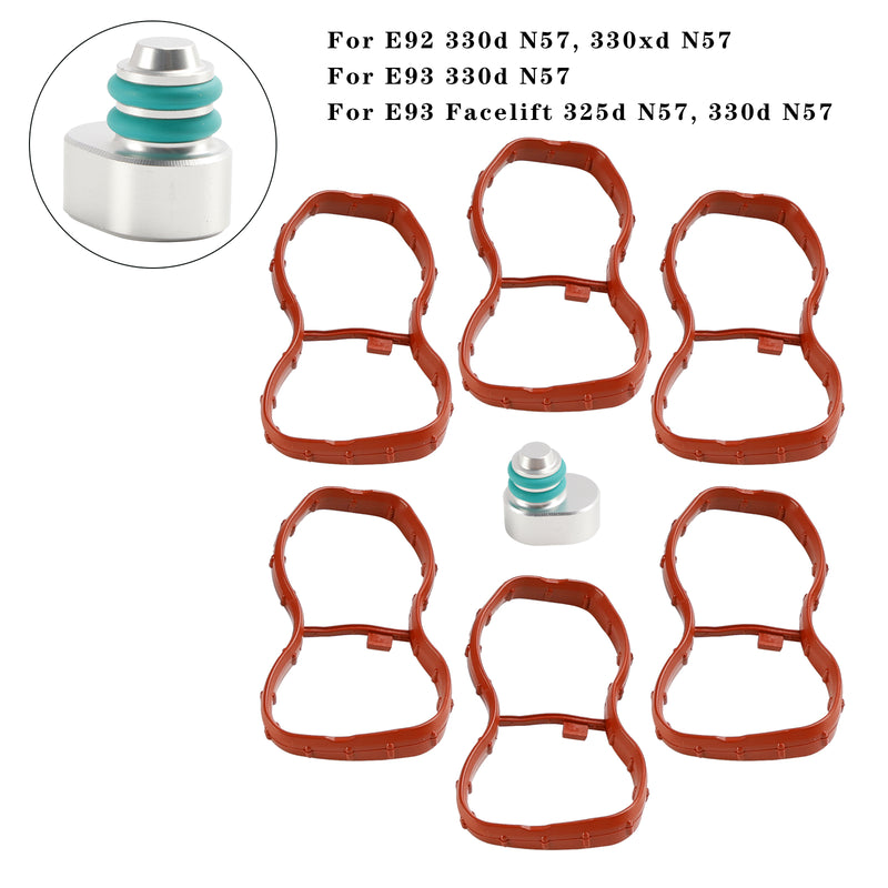 6PCS Intake Manifold Gasket 1167807480 Fit BMW E90-93 F10 F11 F07 X5 X6 N57