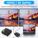 8K HDMI 1 to 2 Splitter HD2.1 8K60hz/4K120hz/1080P240hz w EDID 1 Input 2 Output