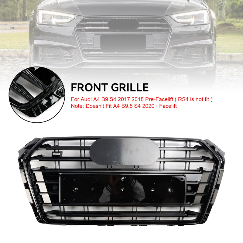 S4 Style Bumper Mesh Hex Grille Grill Fit Audi A4/S4 B9 2017-2018 Black