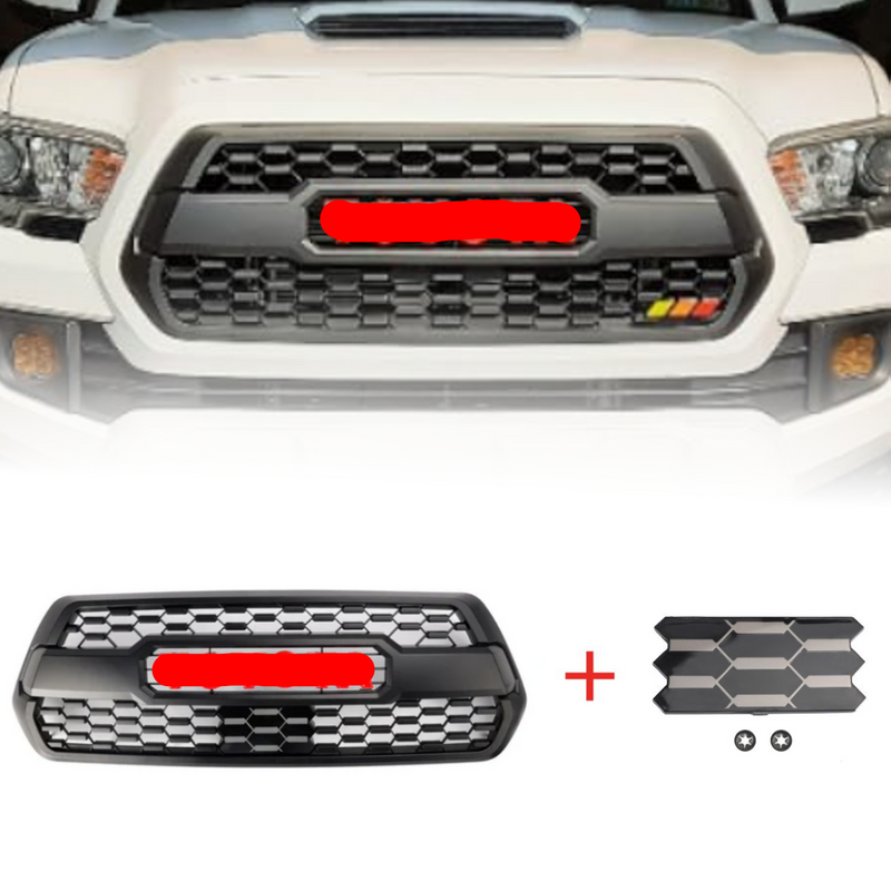 Toyota Tacoma TRD PRO 2016-2023 Front Bumper Hood Grille With Sensor Cover Grey / Red / White LOGO