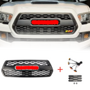 Tacoma TRD Pro 2016-2023 Grill Replacement Grille + ACC DRCC Garnish Sensor Cover + LED Lights + Grey / Red / White Letter