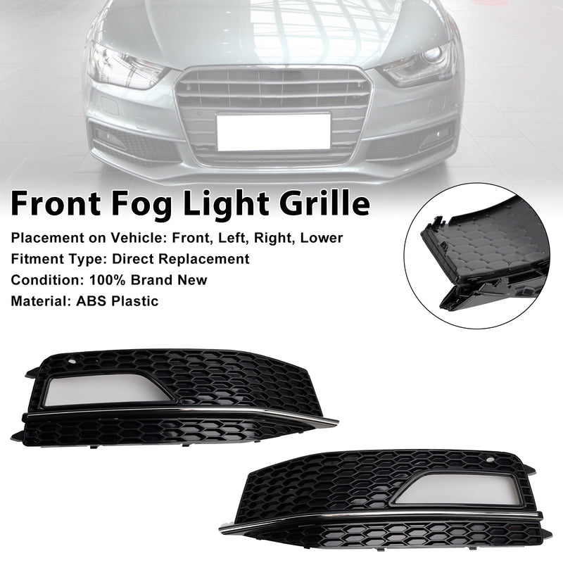 2PCS Bumper Fog Light Lamp Cover Grill Grille Fit Audi A4 S-line S4 2013-2015