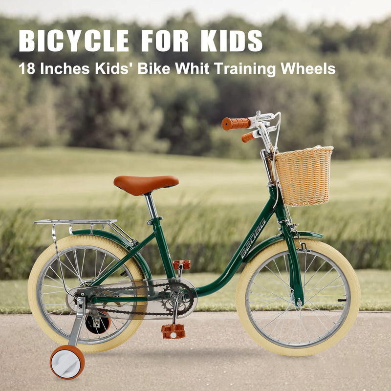 18 inches Kid's Bike Child Bicycle for Ages 7-9 Years Boys and Girls with Basket