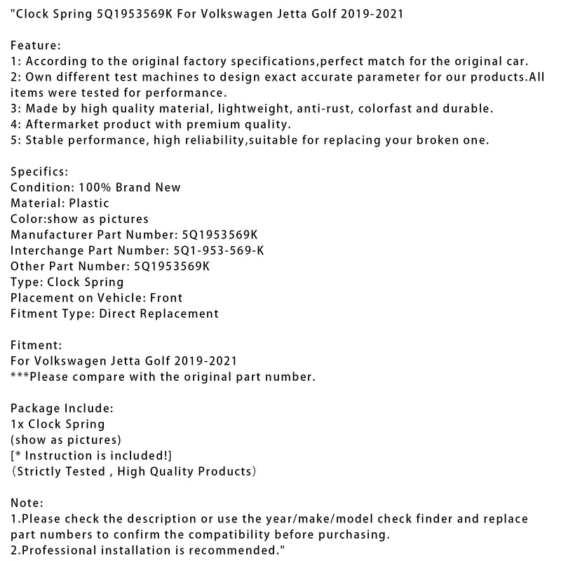 Clock Spring 5Q1953569K For Volkswagen Jetta Golf 2019-2021