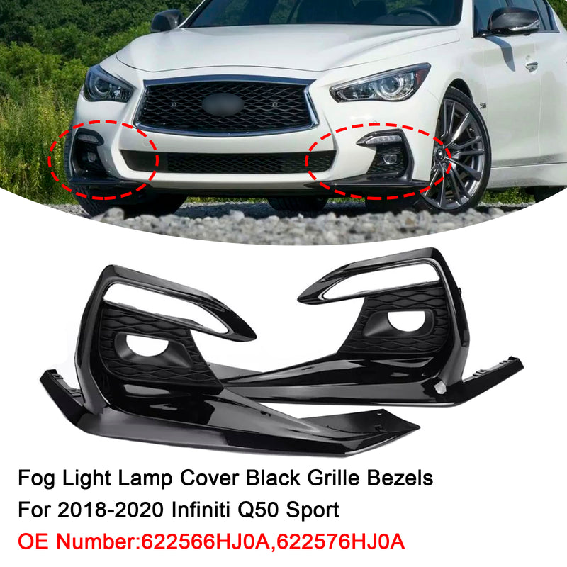 Bumper Fog Light Lamp Cover Black Grille Bezels For 2018-2020 Infiniti Q50 Sport
