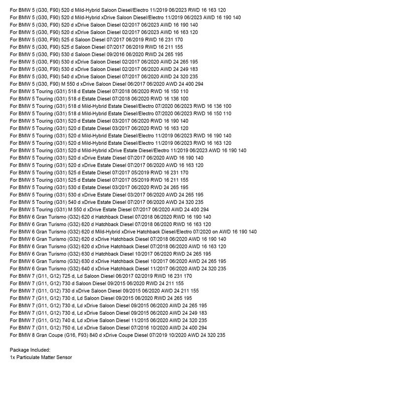 Particulate Matter Sensor 13628582026 For BMW G20/21 G22/23/26 G30/31 G11 B47 B57