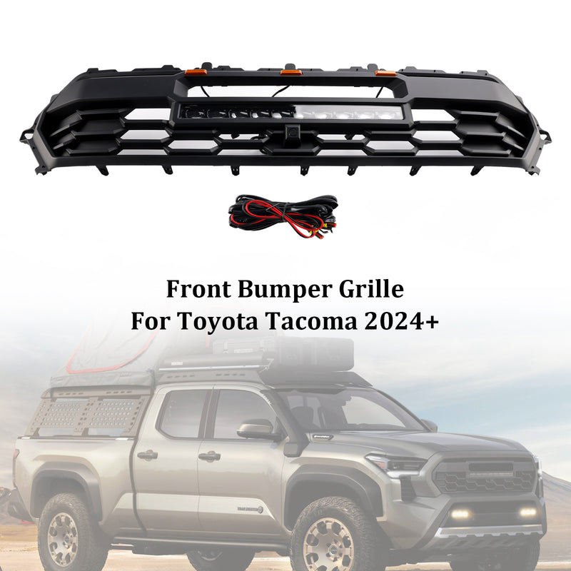 Black Front Bumper Grille Grill Fit Toyota Tacoma 2024+ With Led & Light Bar