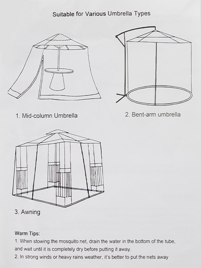 Patio Umbrella Bug Screen W/Zipper Door and Polyester Netting Mosquito Screen