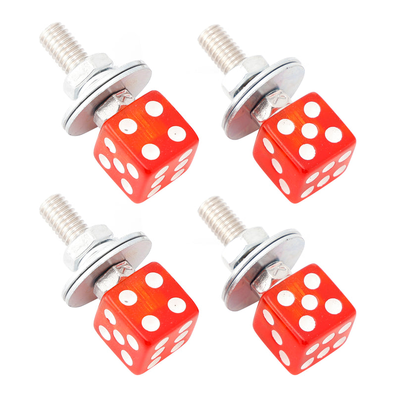 M6 Plastic Custom Head Dice License Plate Frame Screws Bolts Hardware Red X4