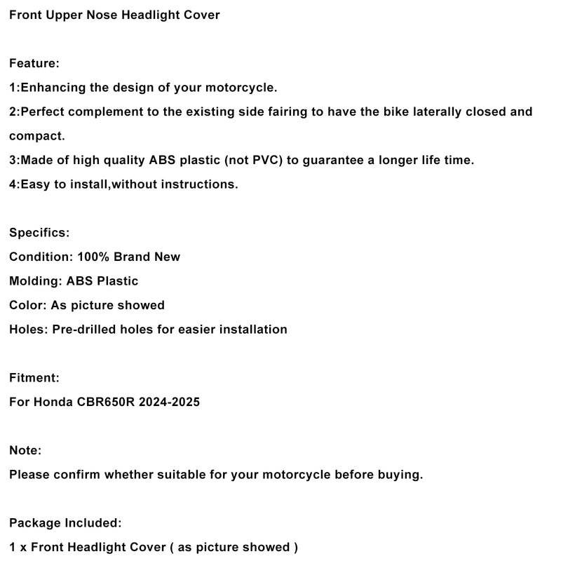 Front Nose Headlight Panel Cover Fairing For Honda CBR650R 2024-2025