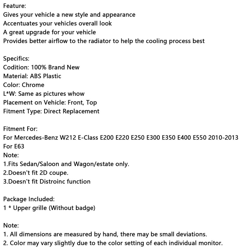 Diamond Front Grill Grille Fit Mercedes-Benz W212 E-Class E350 E550 2010-2013