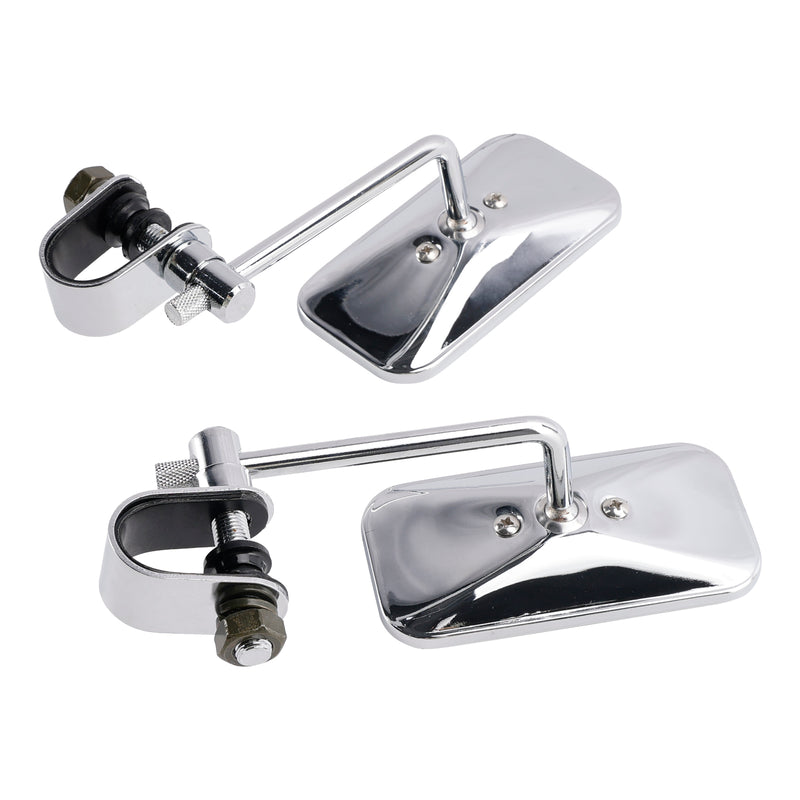Retro Rectangular Clamp On Chrome Mirrors For Yamaha XS650 SR400 SR500 W650