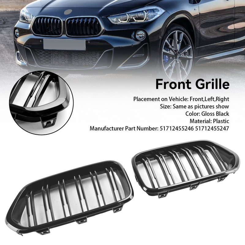 BMW X2 Series F39 2018-2023 Gloss Black Front Bumper Grill Grille