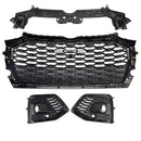 Front Bumper Grille Honeycomb Grill & Fog Light Cover Fit Audi Q5 2021-2025