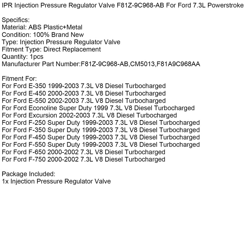 IPR Injection Pressure Regulator Valve F81Z-9C968-AB For Ford 7.3L Powerstroke