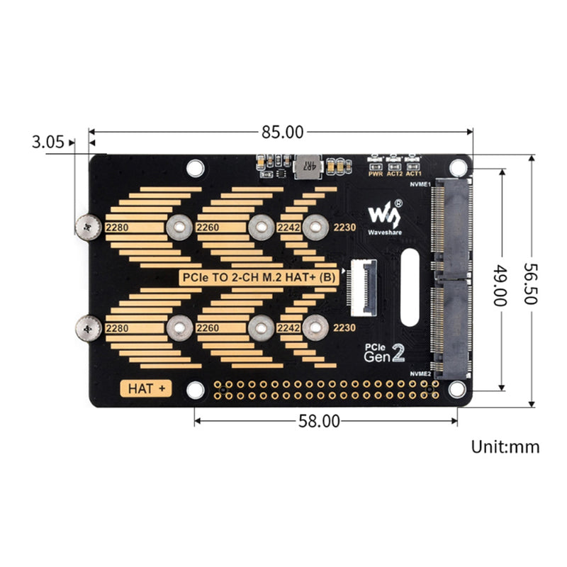 Raspberry Pi 5 PCIe Dual Channel Rotary Board Nvme Protocol Dual M.2 Hard Disk