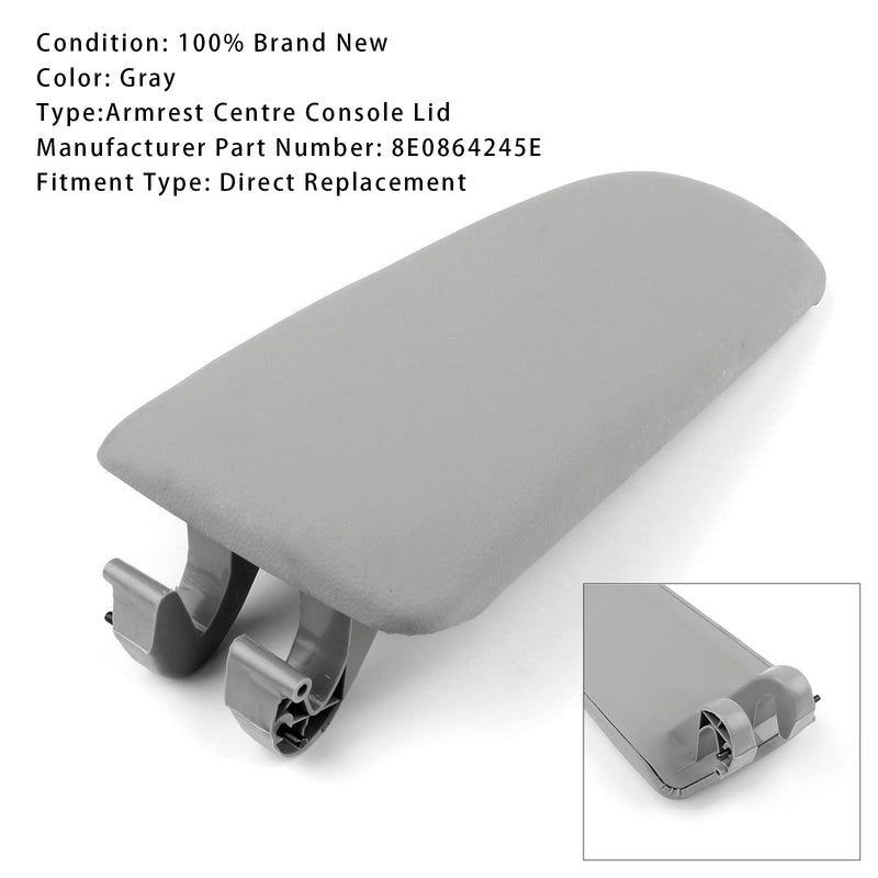 Gray Leather Armrest Centre Console Lid For Audi A4 B6 B7 2001-2008 8E0864245E