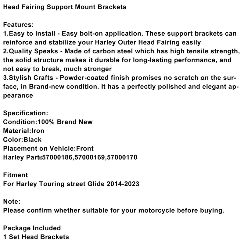 57000169 57000170 Head Brackets 57000186 For Touring street Glide 2014-2023
