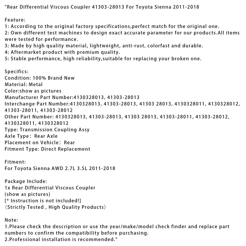 Rear Differential Viscous Coupler 41303-28013 For Toyota Sienna 2011-2018