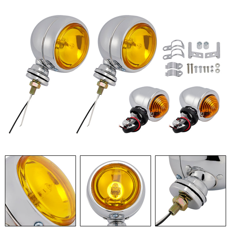 #D20 Motorcycle Spotlight Headlight Fog Beam Chrome Fit For Motorcycle Scooter