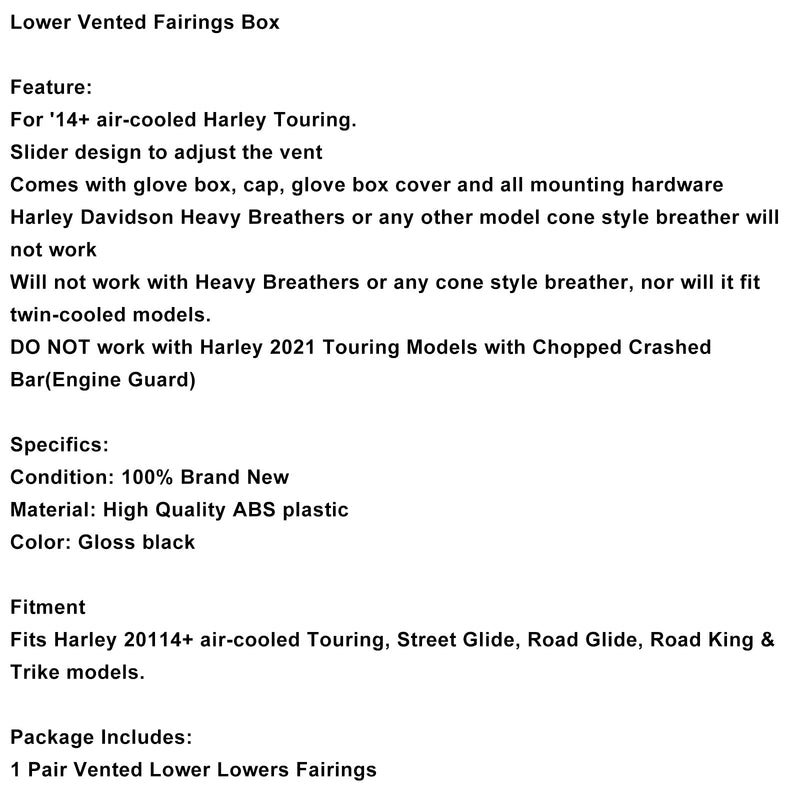 Lower Vented Fairings Box Fit For Touring Road Street Glide 2014-2024