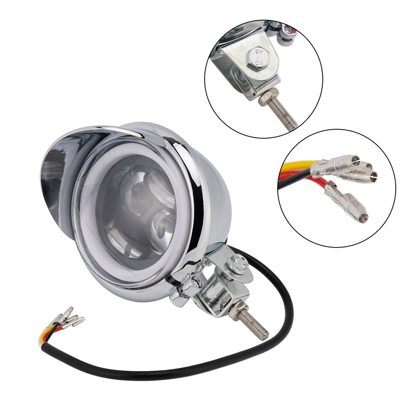Motorcycle Beam Headlight Fog Lamp Custom Chrome