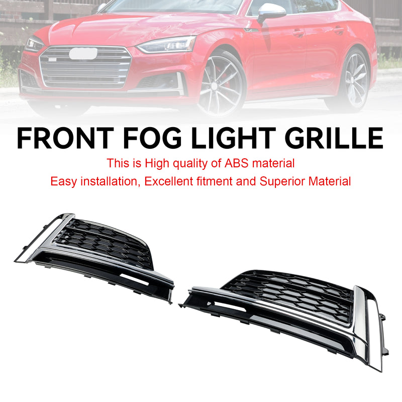 2PCS Front Bumper Fog Light Grille Cover Trim Fit Audi S5 A5 S-Line 2018-2019