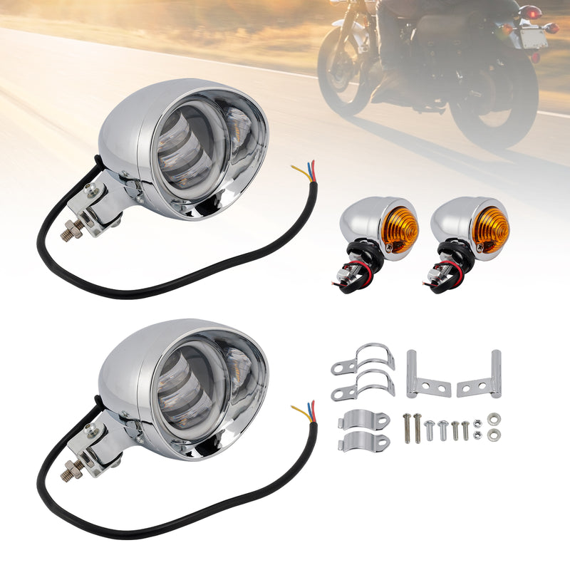 Motorcycle Beam Headlight Fog Lamp Custom Chrome