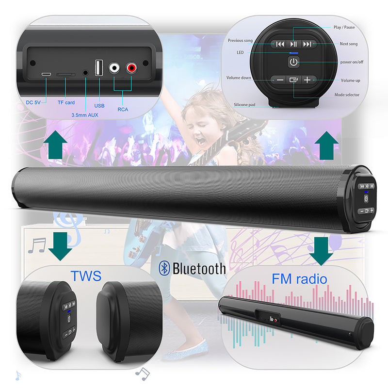 Bluetooth Wireless 3D Surround Sound Bar 4 Speaker Home Subwoofer TV Theater