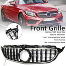 Black Front Bumper Grill Grille Fit Mercedes W205 C250 C300 2015-2021 W/LED
