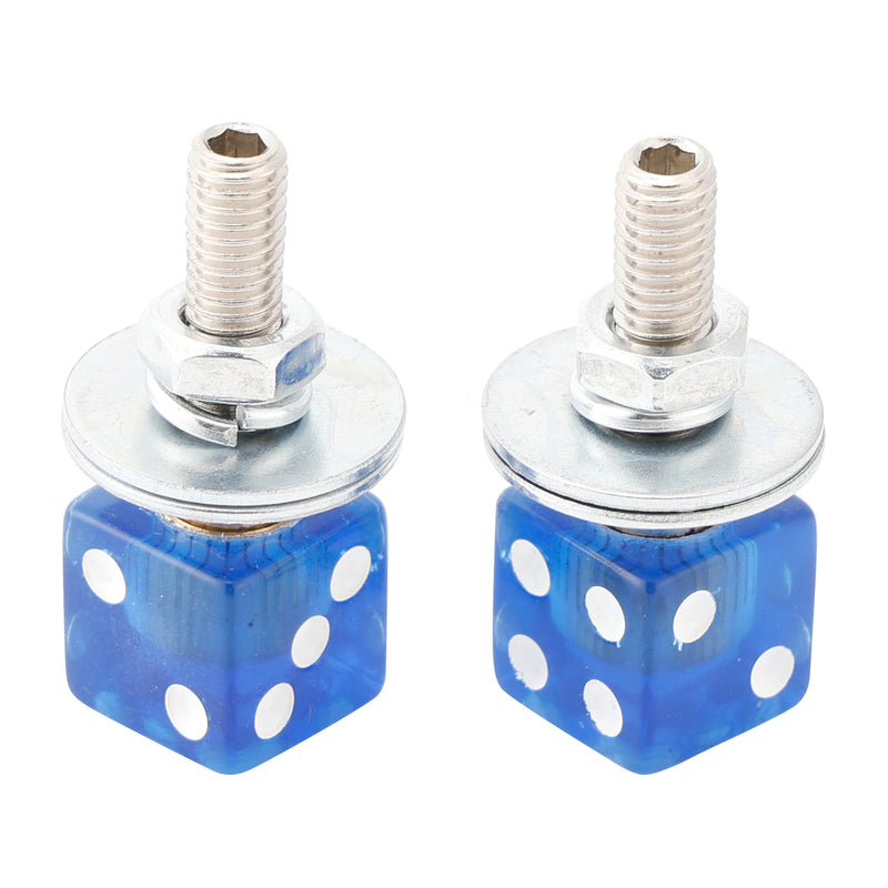 2x Custom DICE License Plate Bolt Screw Blue Plastic Motorcycle Chopper Bobber