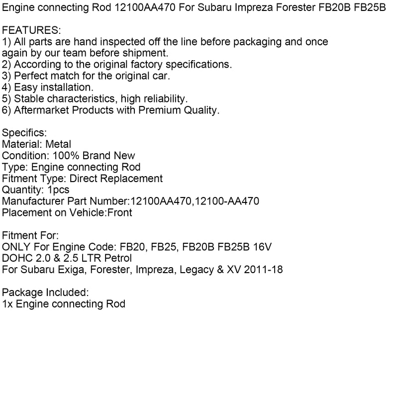 Engine Connecting Rod 12100AA470 For Subaru Impreza Forester FB20B FB25B