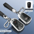 Aluminum Alloy TPU Silvery Car Key Case Cover With Buckle For Cadillac
