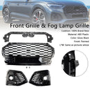 Front Bumper Grille Honeycomb Grill & Fog Light Cover Fit Audi Q5 2021-2025