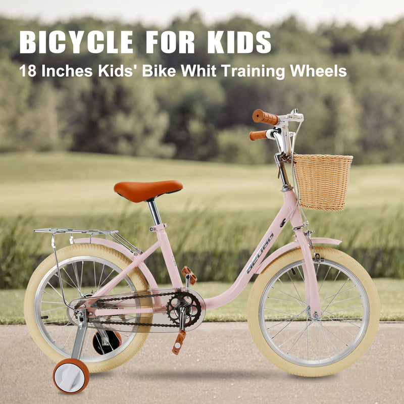 18 inches Kid's Bike Child Bicycle for Ages 7-9 Years Boys and Girls with Basket