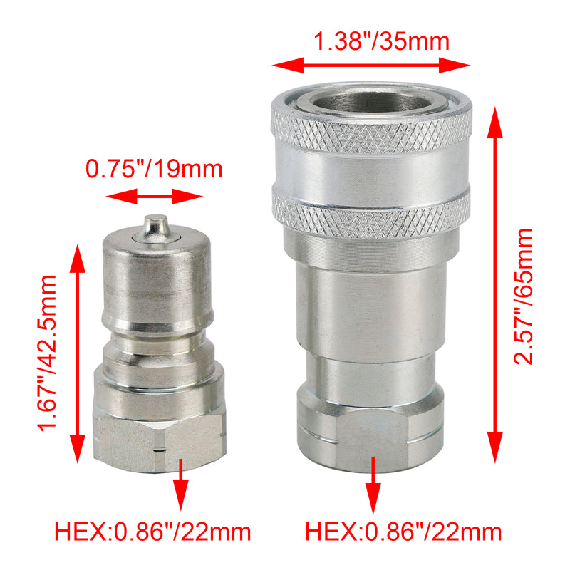 3/8" NPT Hydraulic Quick Connect Coupler ISO B 7241 Male & Female