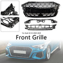 RS3 Style Honeycomb Front Grille Grill Fit Audi A3 S3 2020-2024 Gloss Black