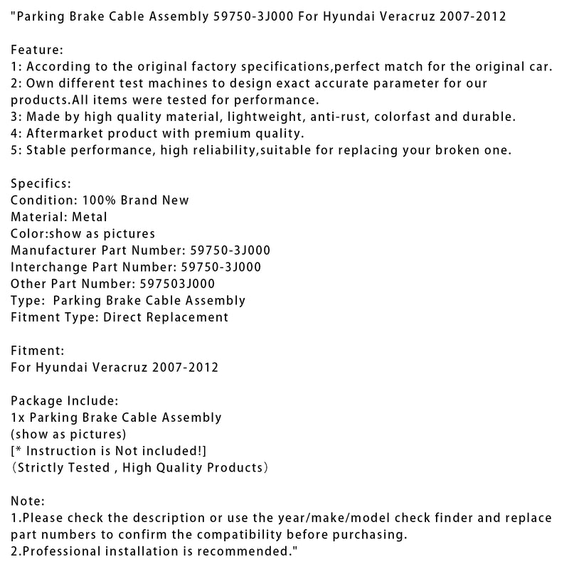 Parking Brake Cable Assembly 59750-3J000 For Hyundai Veracruz 2007-2012