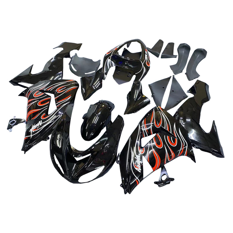 Fairings 2006-2007 Kawasaki ZX 10R Black Red Flame  Generic