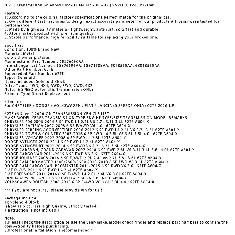 62TE Transmission Solenoid Block 2006-UP (6 SPEED) For Chrysler