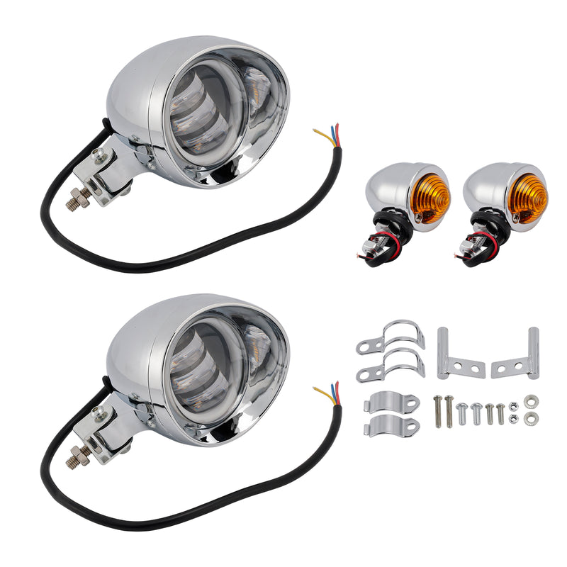 Motorcycle Beam Headlight Fog Lamp Custom Chrome