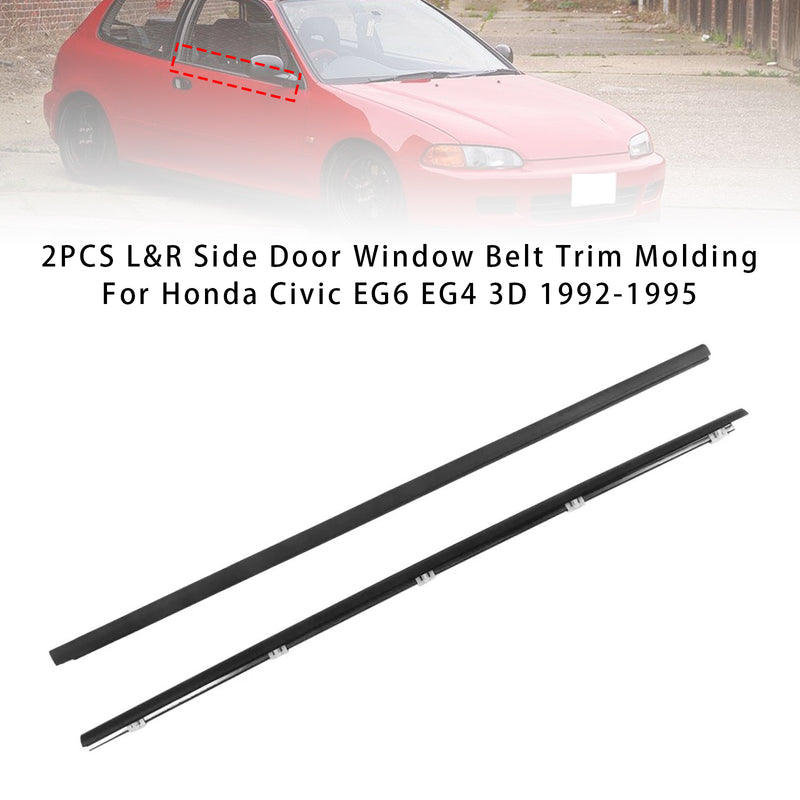 2PCS L&R Side Door Window Belt Trim Molding For Honda Civic EG6 EG4 3D 1992-1995